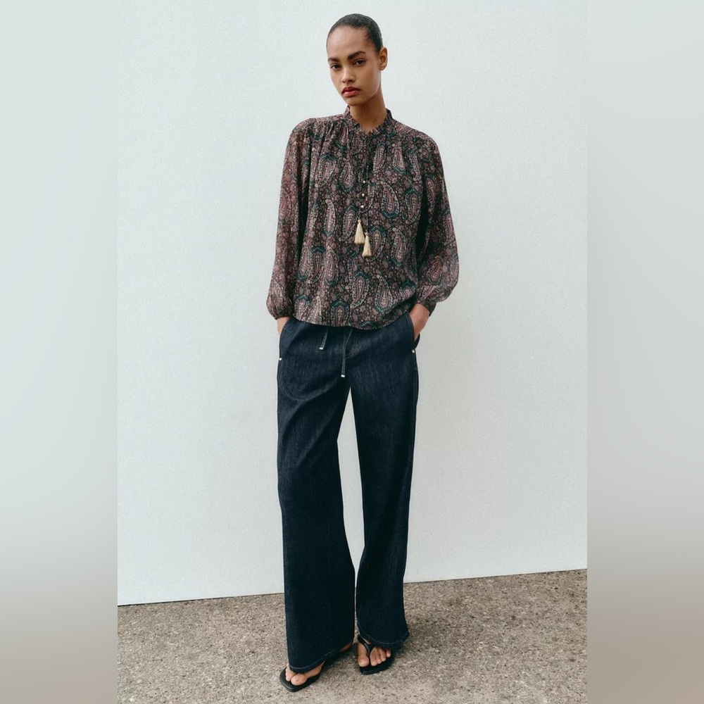 ZARA PRINTED SEMI-SHEER BLOUSE